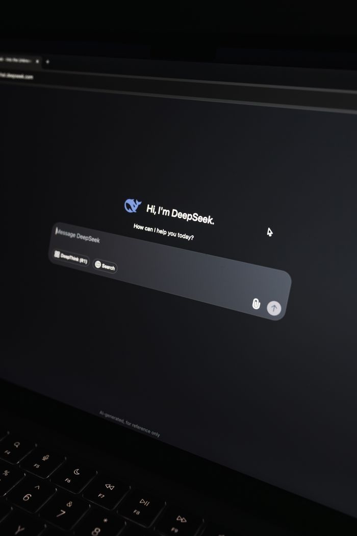 Services Close-up of an AI chat interface on a laptop screen in a dark setting.